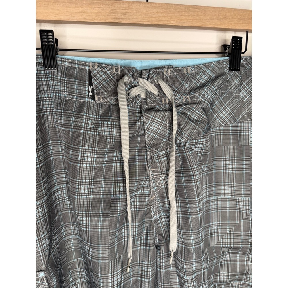 Vintage Y2K Quiksilver Mens Plaid Board Shorts Grey Surf Swim Trunks Size 38 - Picture 6 of 8